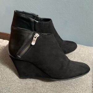 CL by Laundry Black Suede Wedge Ankle Booties